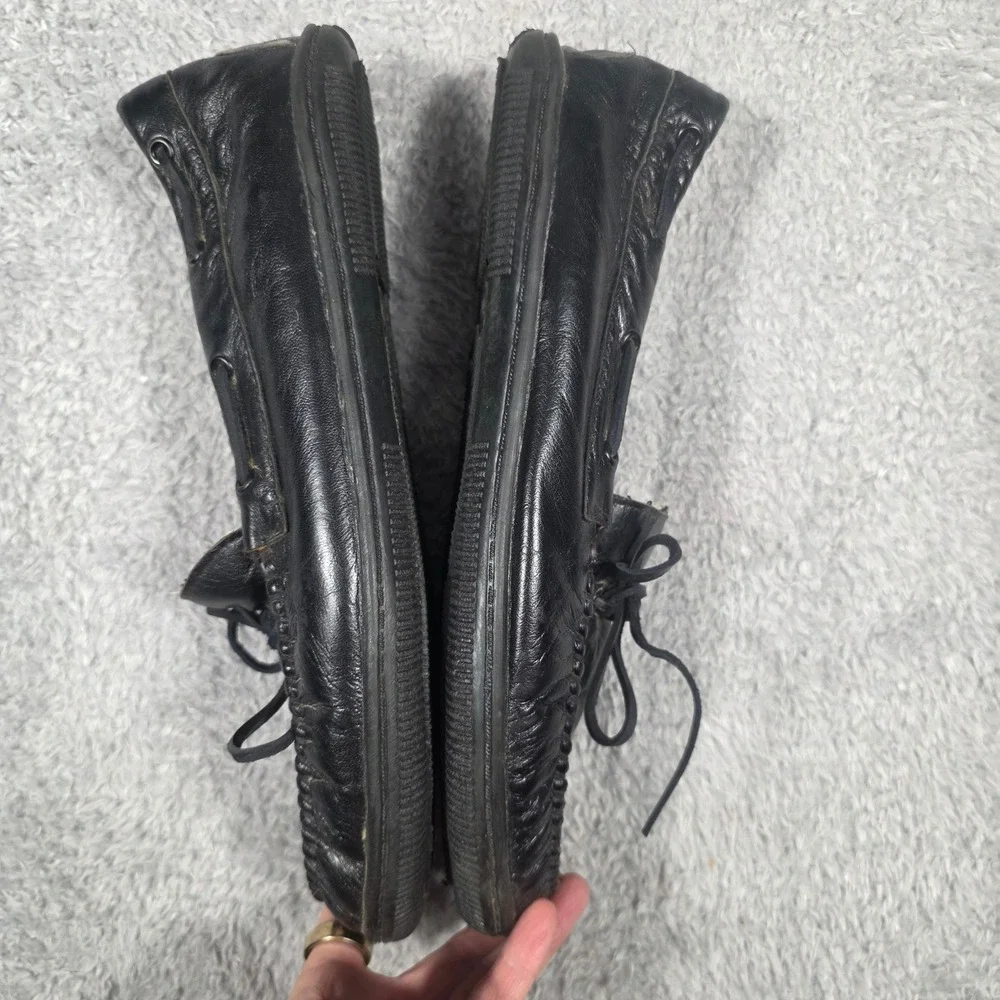 Unbranded Moccasin Slippers Mens 11 Black Leather Faux Fur Lined House Shoes